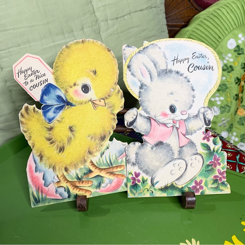 1940s Flocked Easter Card set of 2